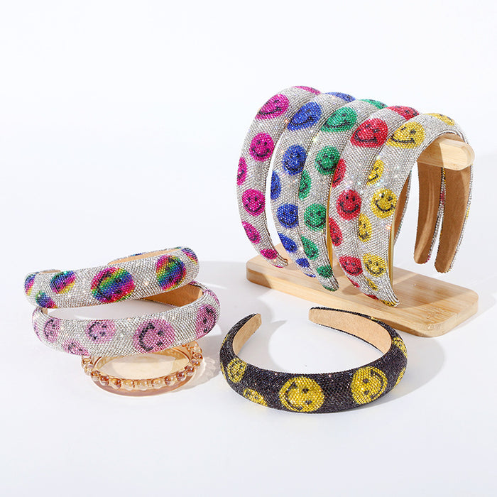 Wholesale Retro shiny starry rhinestone headband light luxury all-match smiley face hair accessories