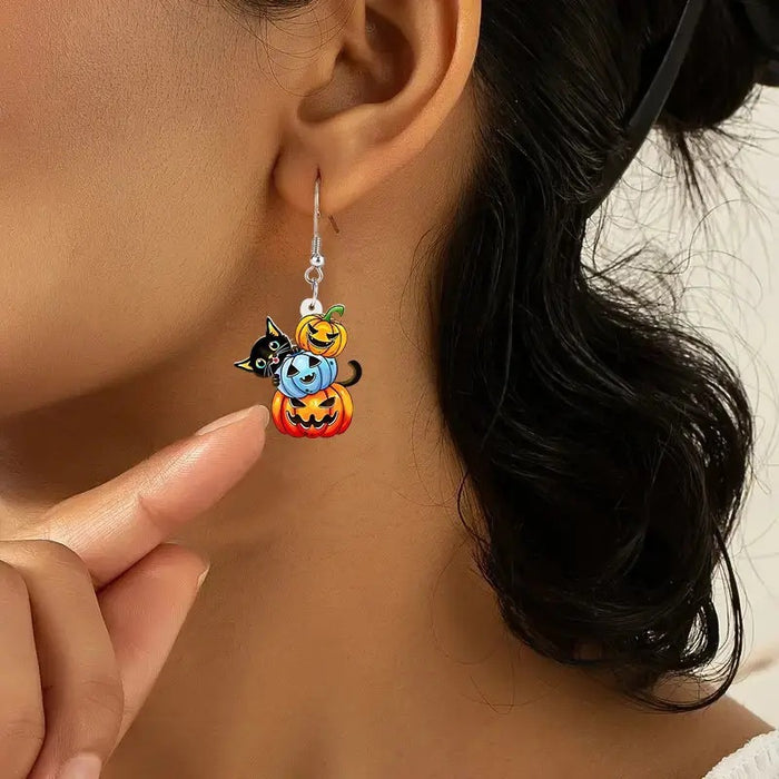 Wholesale Acrylic Flat Black Cat Pumpkin  Earrings for Women and Girls Holiday Gift Ornaments