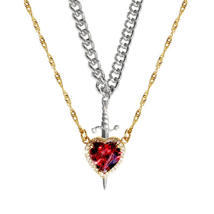 Wholesale Red Crystal Love Dagger Pendant Layered Necklace