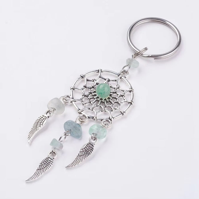 Wholesale Bohemian Dreamcatcher Keychain with Aventurine Crystal Feather Tassel Charm