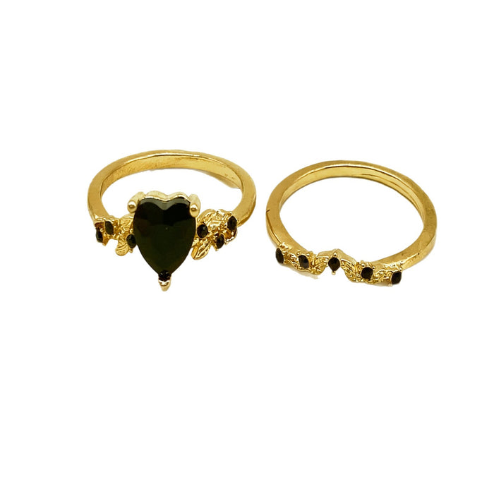 Wholesale Retro high-end heart-shaped fashion 2-piece women's ring set