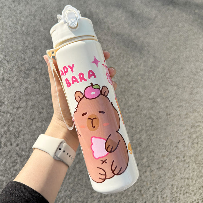 Wholesale  Straw Water Cup Cute Children' s Straw Cup Student Portable Cartoon Water Cup with Lanyard