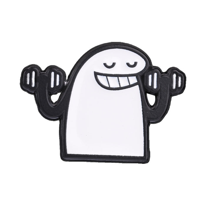 Wholesale Funny Weightlifting Cartoon Enamel Brooch Pin Black White Minimalist Design Fashion Accessory