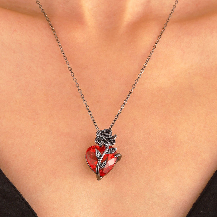 Wholesale Heart shaped rose necklace with a design that wraps around flowers and a collarbone chain
