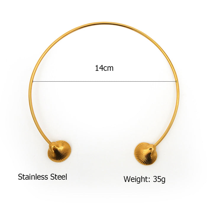 Wholesale Fashion stainless steel scallop simple collar bracelet shell titanium steel open ring set