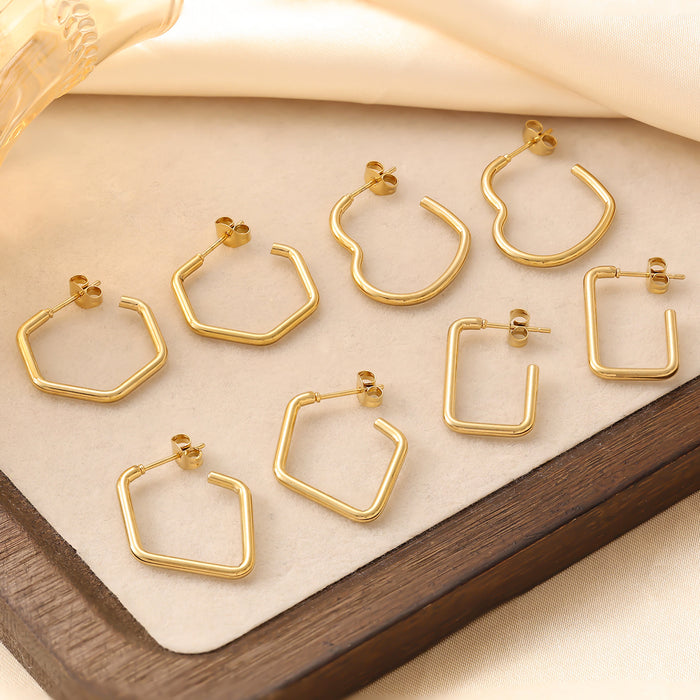 Wholesale Fashionable geometric stainless steel earrings, simple and fashionable hexagonal titanium steel earrings