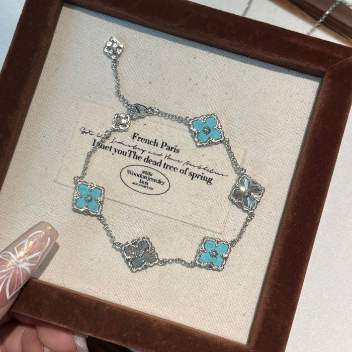 Wholesale Women's Color Four-Leaf Clover Necklace Earrings Bracelet set