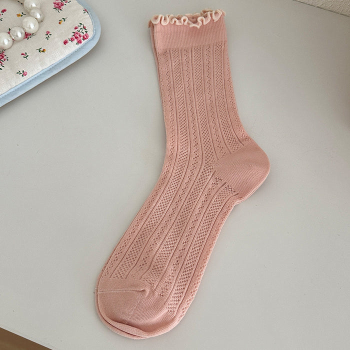 Wholesale Pile up socks, loose mouth mid tube socks, pure cotton mesh boneless socks