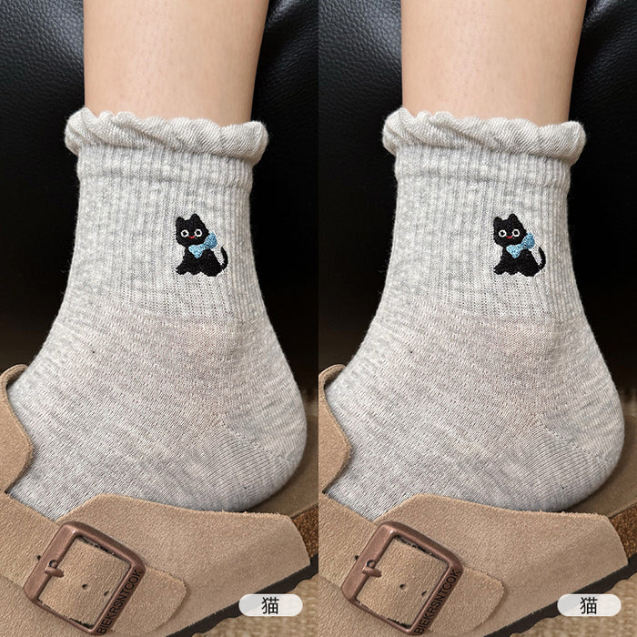 Wholesale Cotton socks, mid tube socks, cartoon embroidered lace socks, cute sports socks