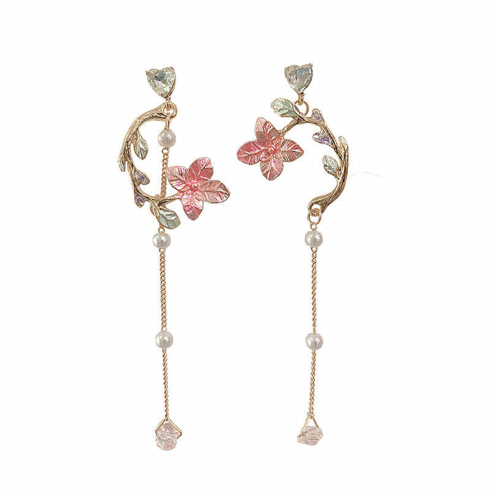 Wholesale Temperament flower earrings asymmetrical long earrings