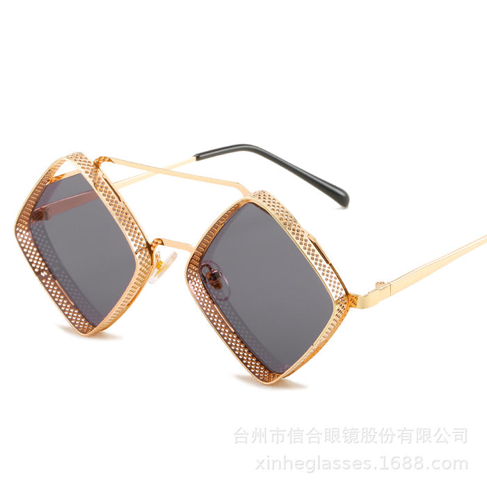 Wholesale Metal Rhombus Double-Bridge Sunglasses
