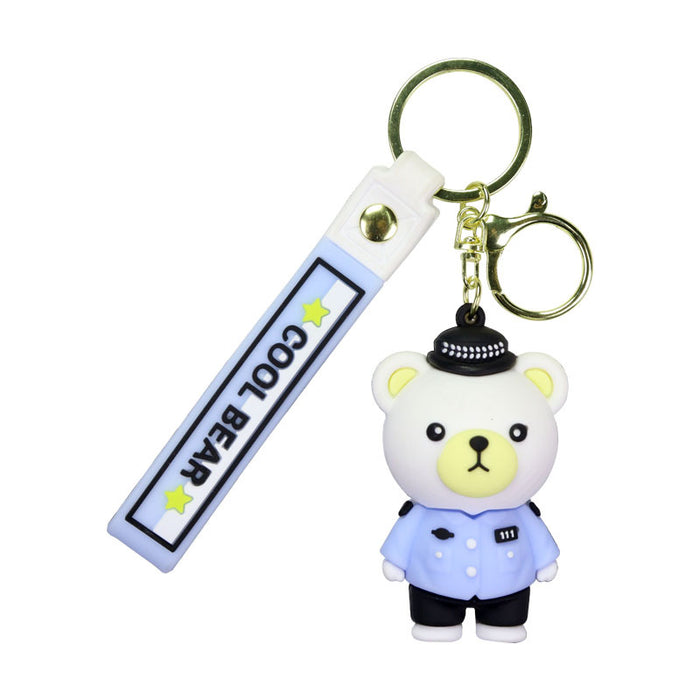 Wholesale PVC Cartoon Police Firefighter Bear Keychain Fashion Accessory Gift