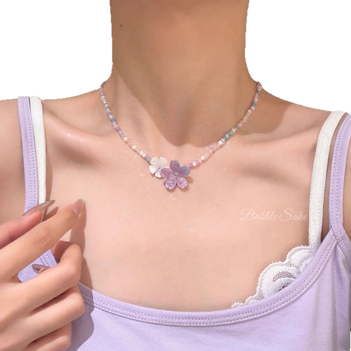 Wholesale Flower crystal bead necklace for women, high-end and niche, sweet collarbone chain, neck chain