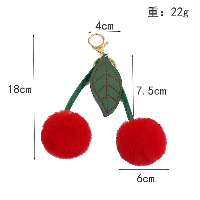 Wholesale Fashion Red Plush Cherry Keychain Pendant Pom-Pom Bag Charm Decorative Accessory