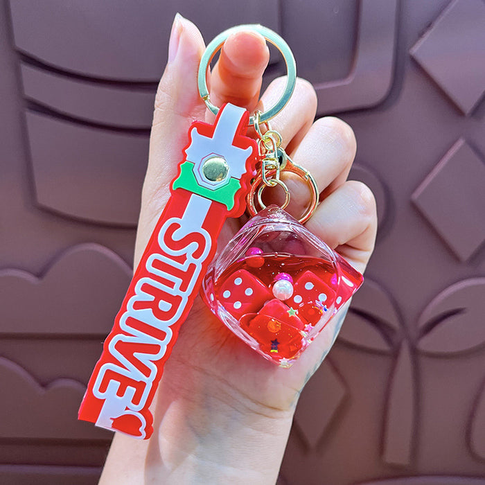Wholesale New Oil filled Cube Dice Keychain Creative Small Toy Bag Car Hanging Decoration Pendant