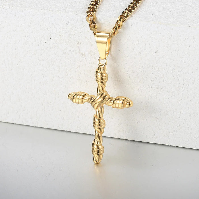 Wholesale Personalized trend Fried Dough Twists cross pendant stainless steel Cuban chain necklace