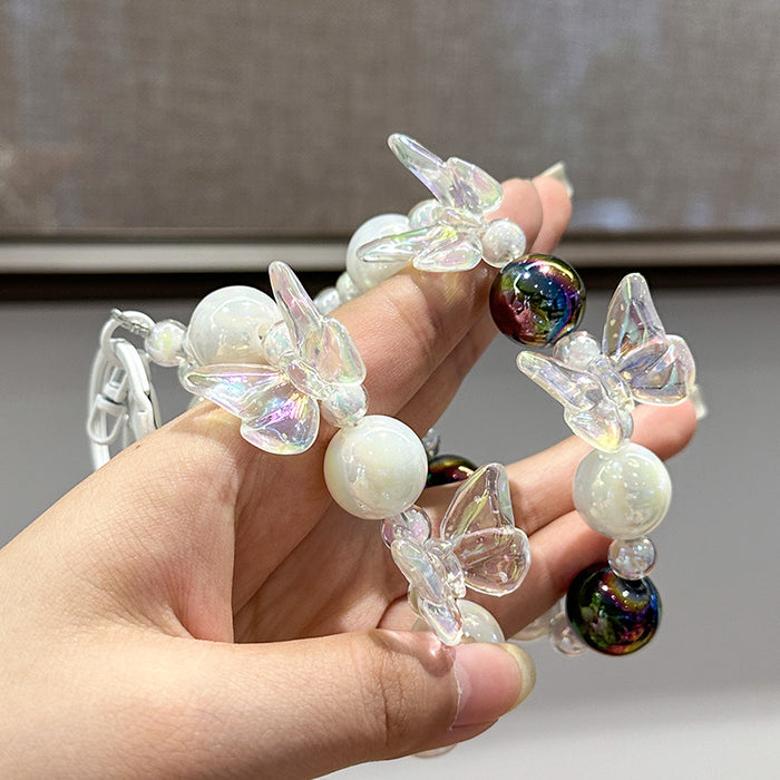 Wholesale Creative keychain, colorful bead phone chain, headphone bag, small pendant