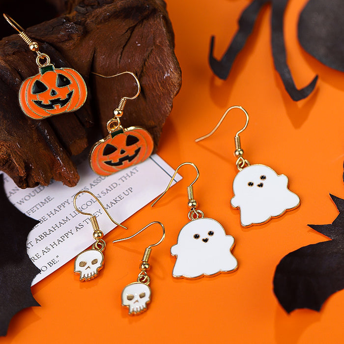 Wholesale Cartoon Skull Ghost Pumpkin Oil Drop Alloy Earrings JDC-ES-Rulong001