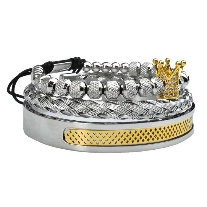 Wholesale Micro inlaid zircon stainless steel woven bracelet Fried Dough Twists titanium mesh open bracelet set