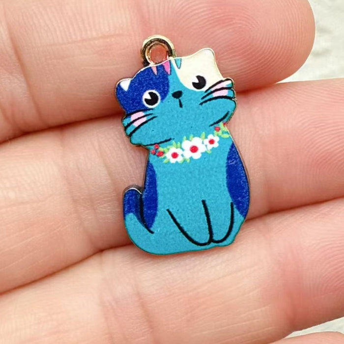 Wholesale 10pcs Cartoon DIY Alloy Printed cat Earrings,  Necklace,  Bracelet,  Keychain Pendant