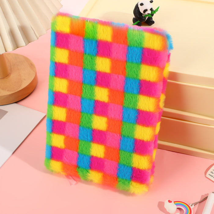 Wholesale Cartoon Creative Cute Plush Notebook Rainbow Leopard Print Student Notepad Internet Popular Girl Heart Princess Hand Account Book