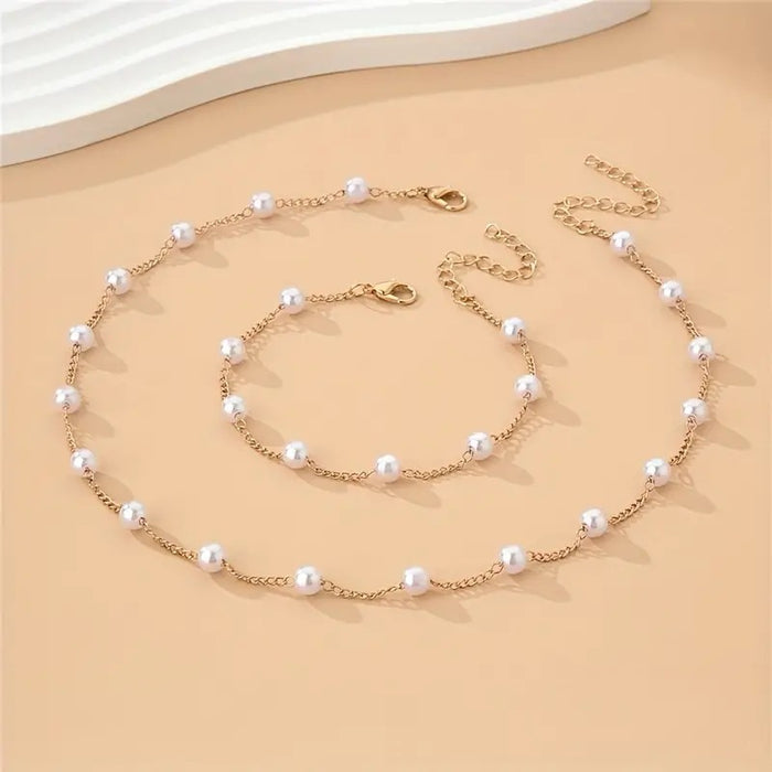 Wholesale Simple and elegant pearl chain necklace and bracelet set