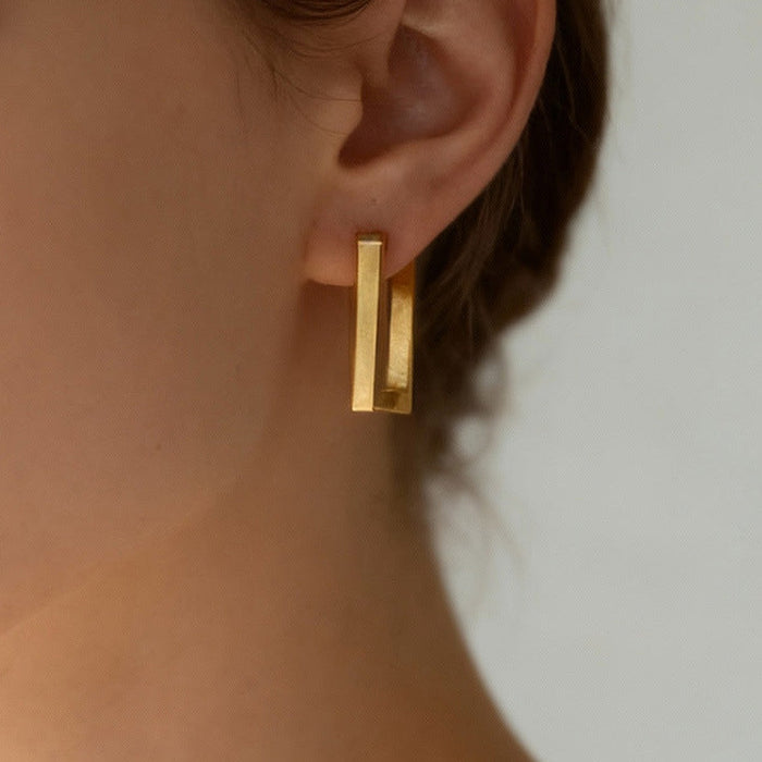 Wholesale Minimalist Geometric Rectangular Stainless Steel Hoop Earrings
