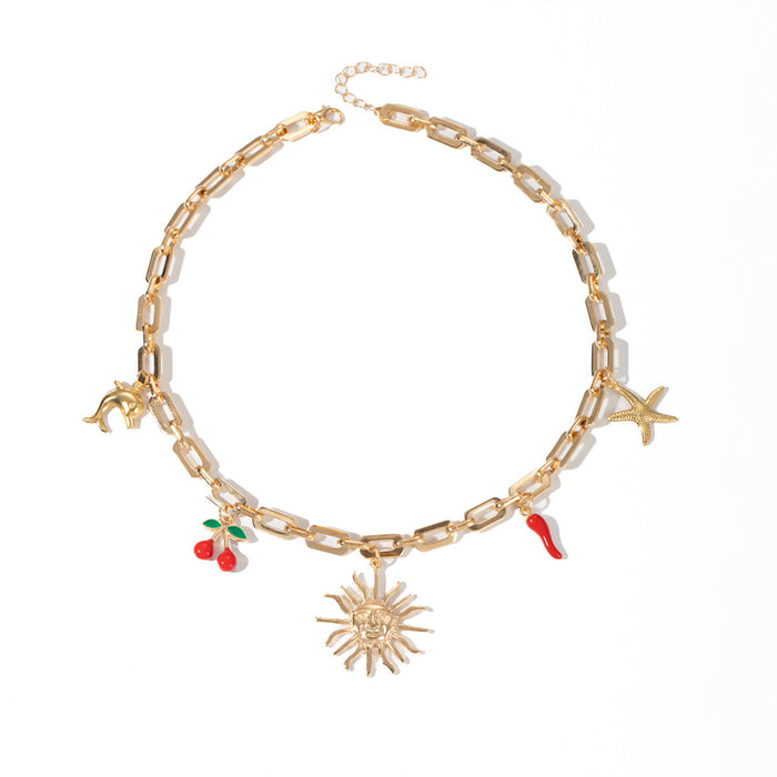 Wholesale Retro Sun Necklace Pendant, niche design, drip oil jewelry