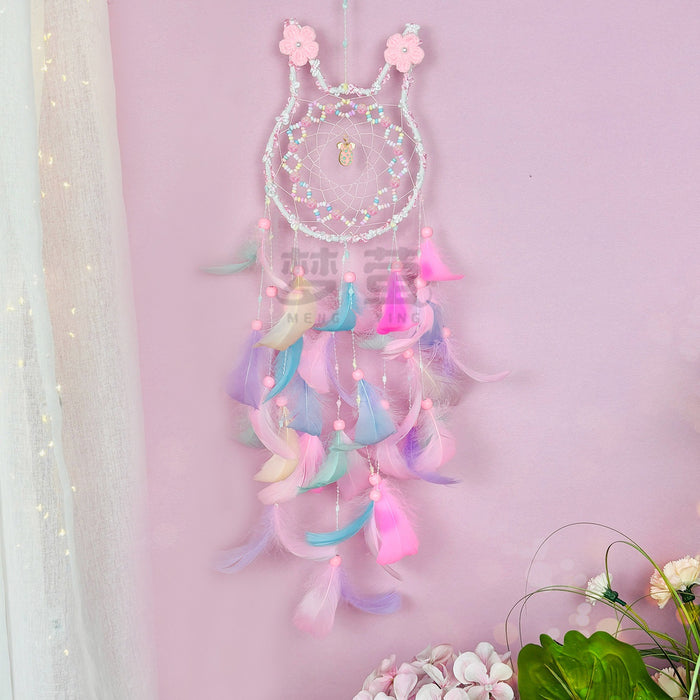Wholesale Pink Rabbit Dream Catcher Handmade Feather Pendant Bedroom Decor MOQ≥2