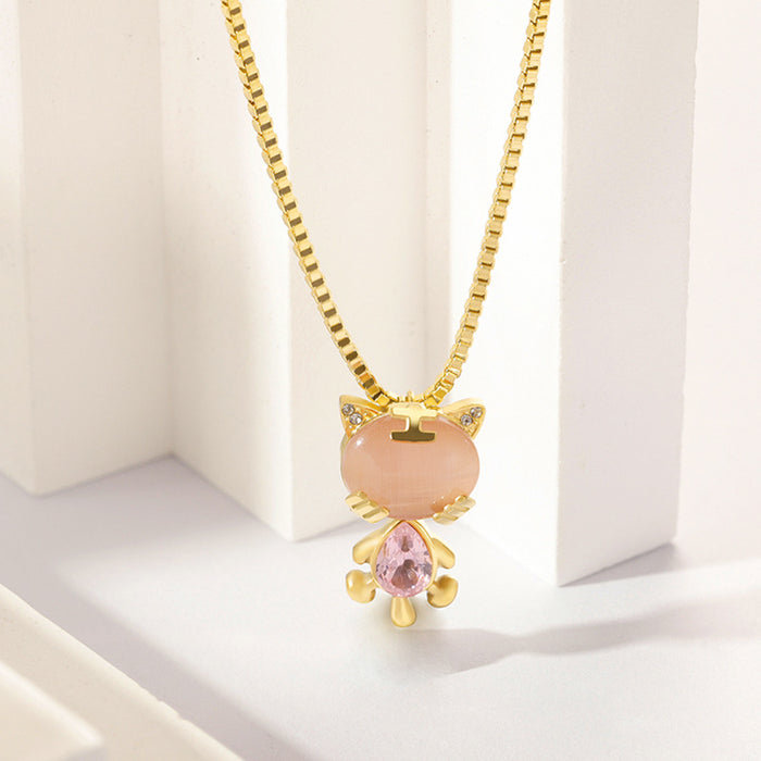 Wholesale Stainless steel pendant with unique personality and temperament, light luxury cat eye stone, stainless steel necklace accessory