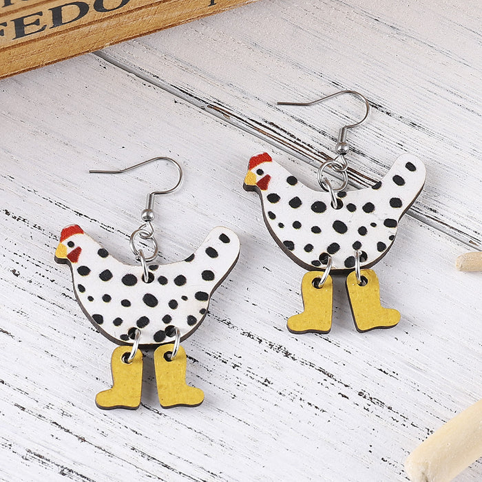 Wholesale Funny high heels rooster polka dot earrings double-sided wooden earrings female personality earrings