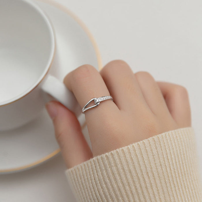 Wholesale Sterling Silver Plain Ring Women's Index Finger Open Ring Summer Very Simple Niche Design Sense Flash Diamond