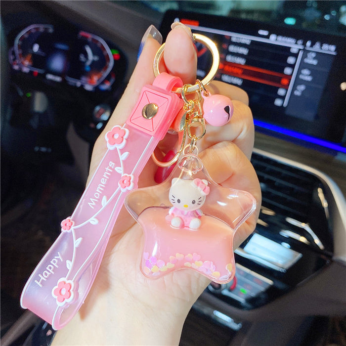 Wholesale Creative acrylic cute unicorn pony oil floating bottle keychain girl backpack liquid Car pendant