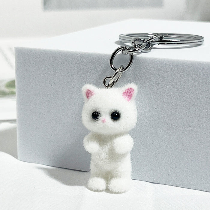 Wholesale Flocking cartoon cute beige cat pendant mobile phone key chain jewelry