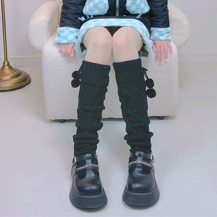 Wholesale Knitted socks, plush knee high socks, solid color pile socks