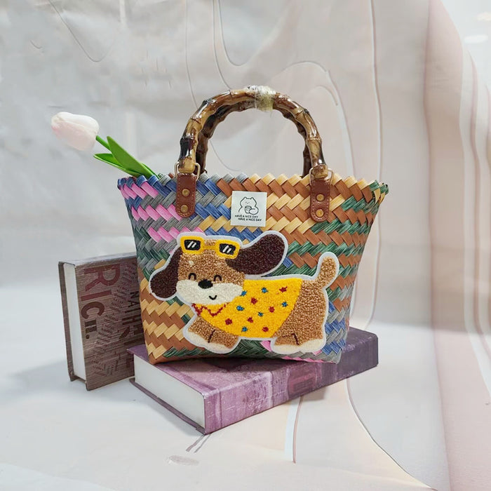 Wholesale Cartoon Woven Bag Large Capacity Work Bag Hand Woven Vegetable Basket Handbag