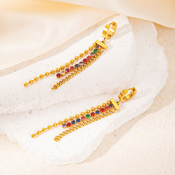 Wholesale Stainless steel chain colored diamond earrings