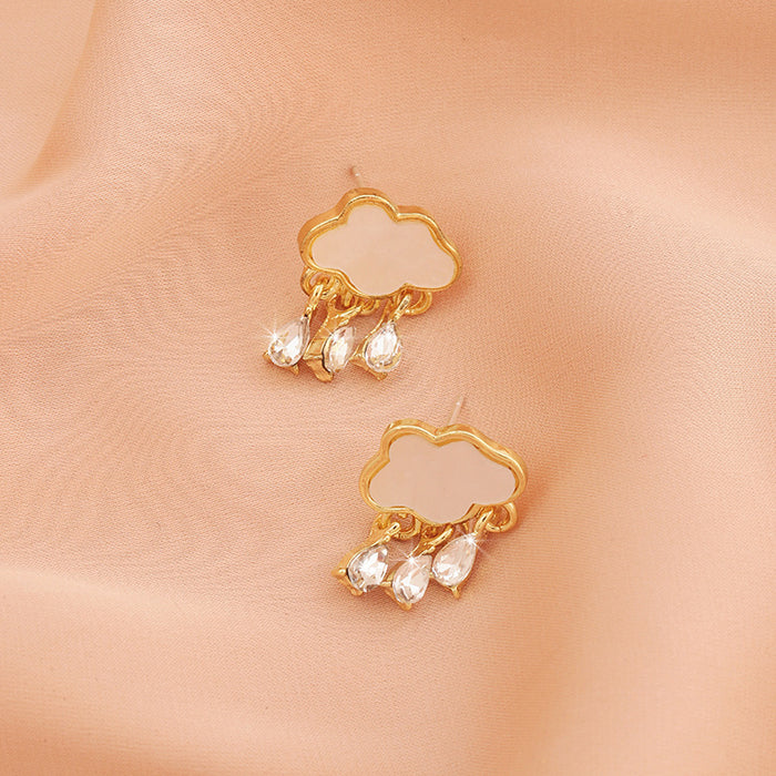 Wholesale Vintage white flower earrings with a high-end feel, niche diamond studded earrings, gentle and refined temperament