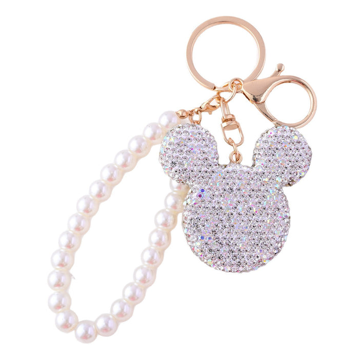 Wholesale  bear keychain full diamond pearl chain key