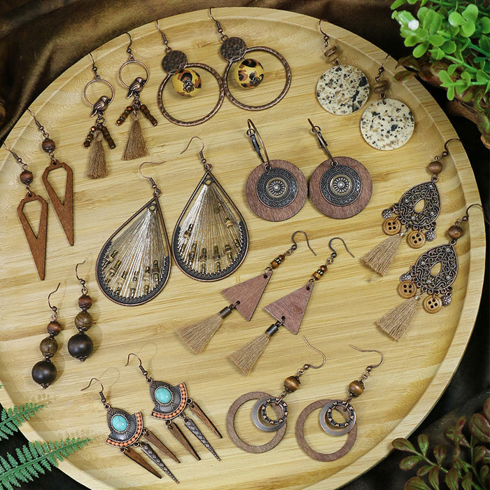 Wholesale Bohemian Wooden Earrings Hollow Flower Geometric Jewelry Accessory MOQ≥2