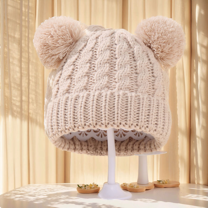 Wholesale Solid Color Twist Yarn Double Ball Children' s Hat in Stock for Autumn and Winter,  Warm Baby Pullover Hat