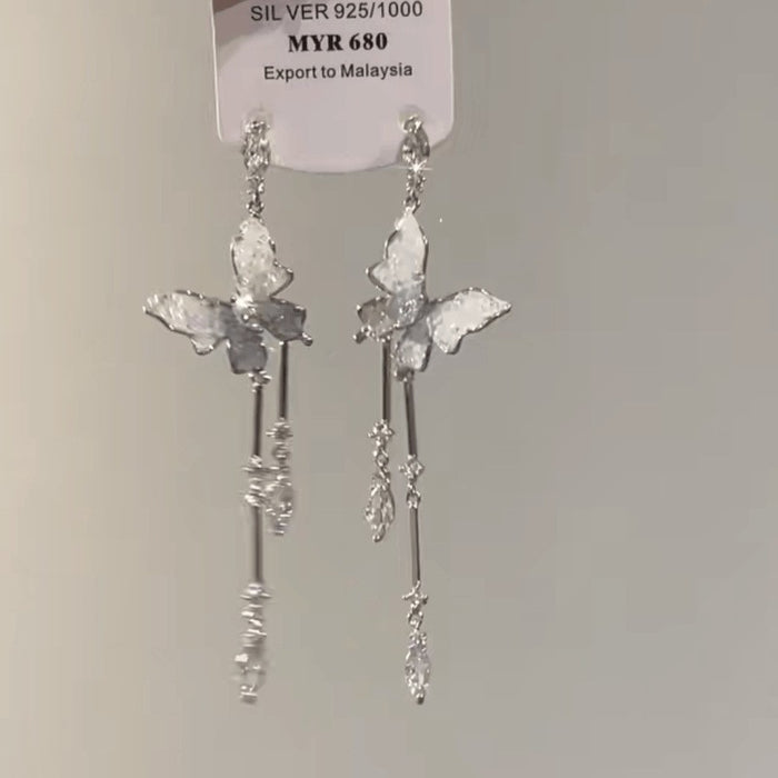 Wholesale Gradient crystal butterfly long tassel earrings, light luxury style, niche design, exquisite feeling, earrings, fashionable and versatile earrings