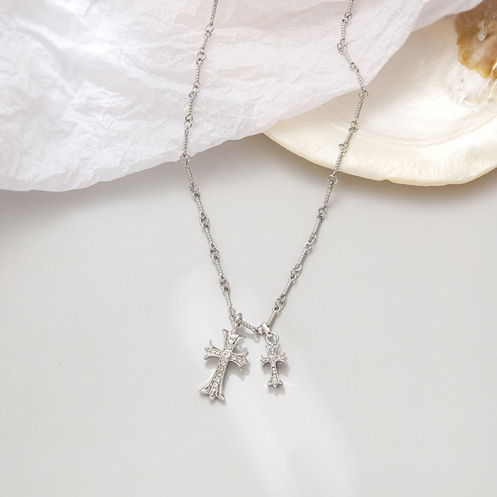 Wholesale 925 Cross Necklace Women's Gold Plated Diamond-encrusted