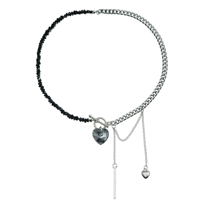 Wholesale Glass crystal beaded ing mirror love clavicle chain fashion OT buckle necklace for women