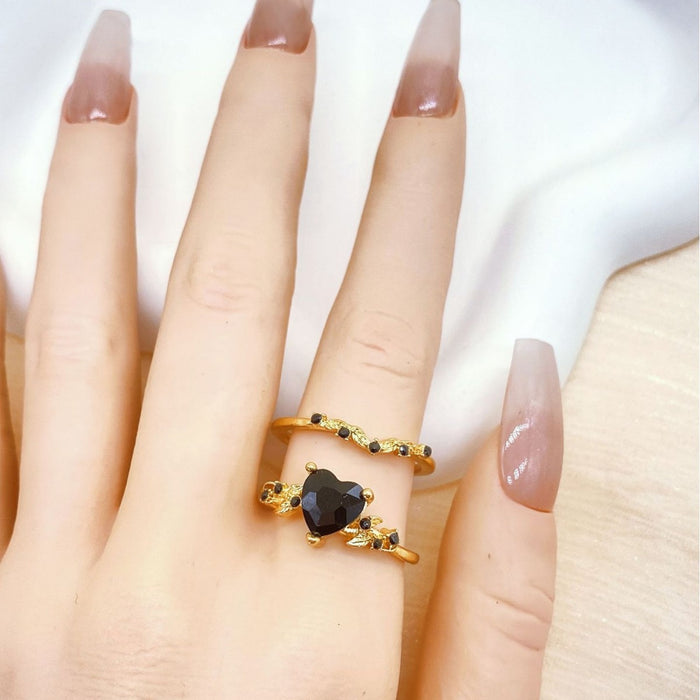 Wholesale Retro high-end heart-shaped fashion 2-piece women's ring set