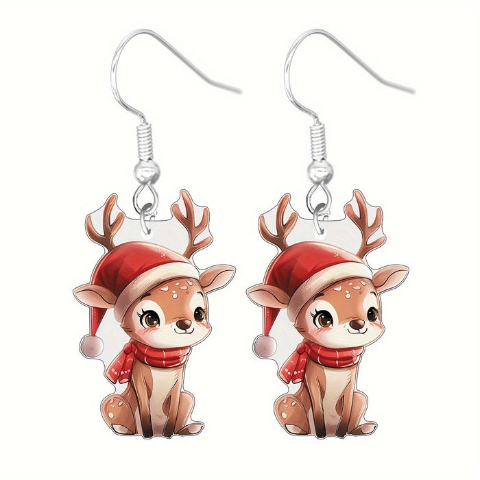Wholesale Christmas Cartoon Earrings Cute Acrylic Pendant  Gingerbread and Animal Pattern Holiday Supplies