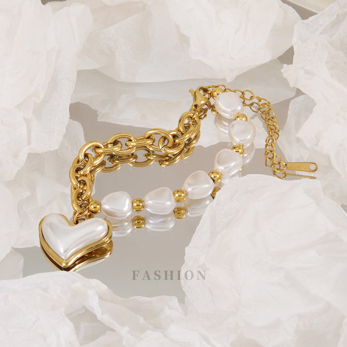 Wholesale Elegant Pearl Love Metal Plated 18K Gold Bracelet JDC-BT-JW001