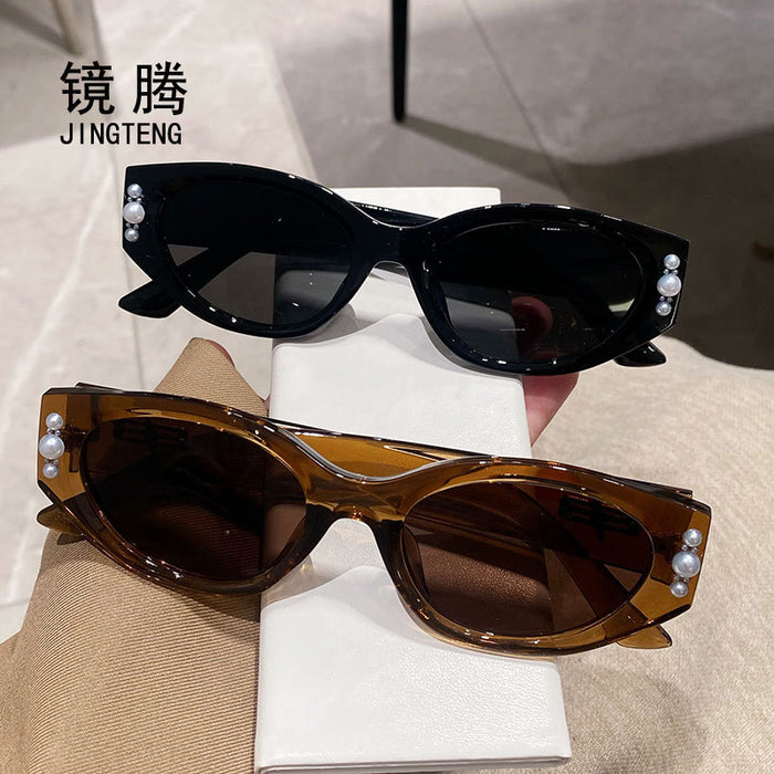 Wholesale New cat eye sunglasses with a high-end and elegant feel, pearl style sunglasses with UV protection