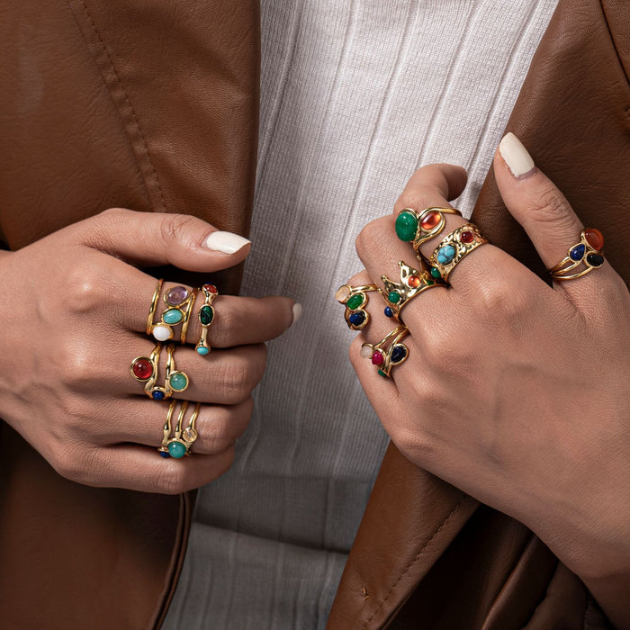 Wholesale Cross-border retro brass gold-plated zircon agate titanium steel ring does not fade exquisite fashion sense high sense autumn and winter women