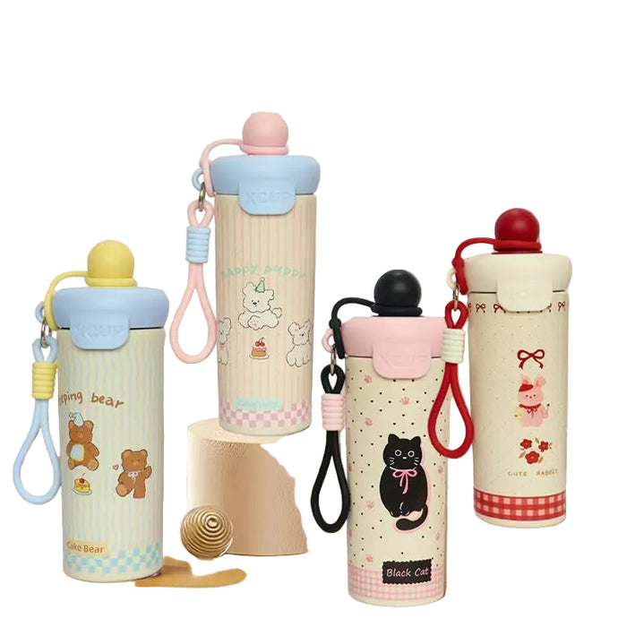 Wholesale Cute animal pattern stainless steel straw thermos for students